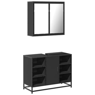 vidaXL Ensemble de meubles de salle de bain 2 pièces Noir Bois d'ingénierie