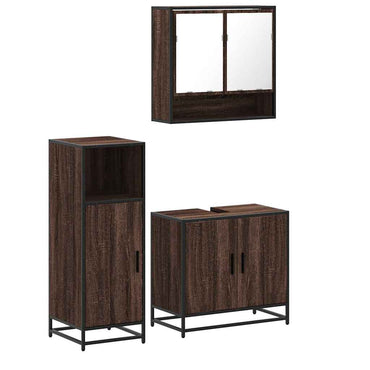 vidaXL 3-tlg. Badmöbel-Set Braun Eichen-Optik Holzwerkstoff