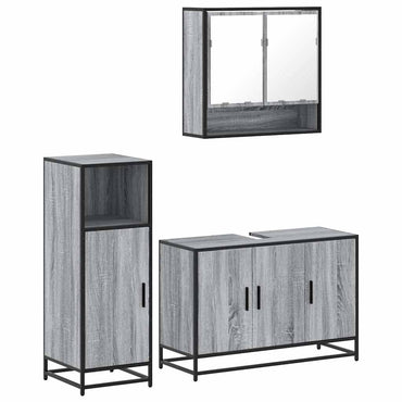 vidaXL 3-tlg. Badmöbel-Set Grau Sonoma Holzwerkstoff
