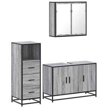 vidaXL 3-tlg. Badmöbel-Set Grau Sonoma Holzwerkstoff