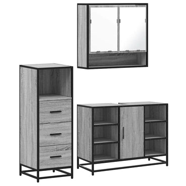 vidaXL 3-tlg. Badmöbel-Set Grau Sonoma Holzwerkstoff
