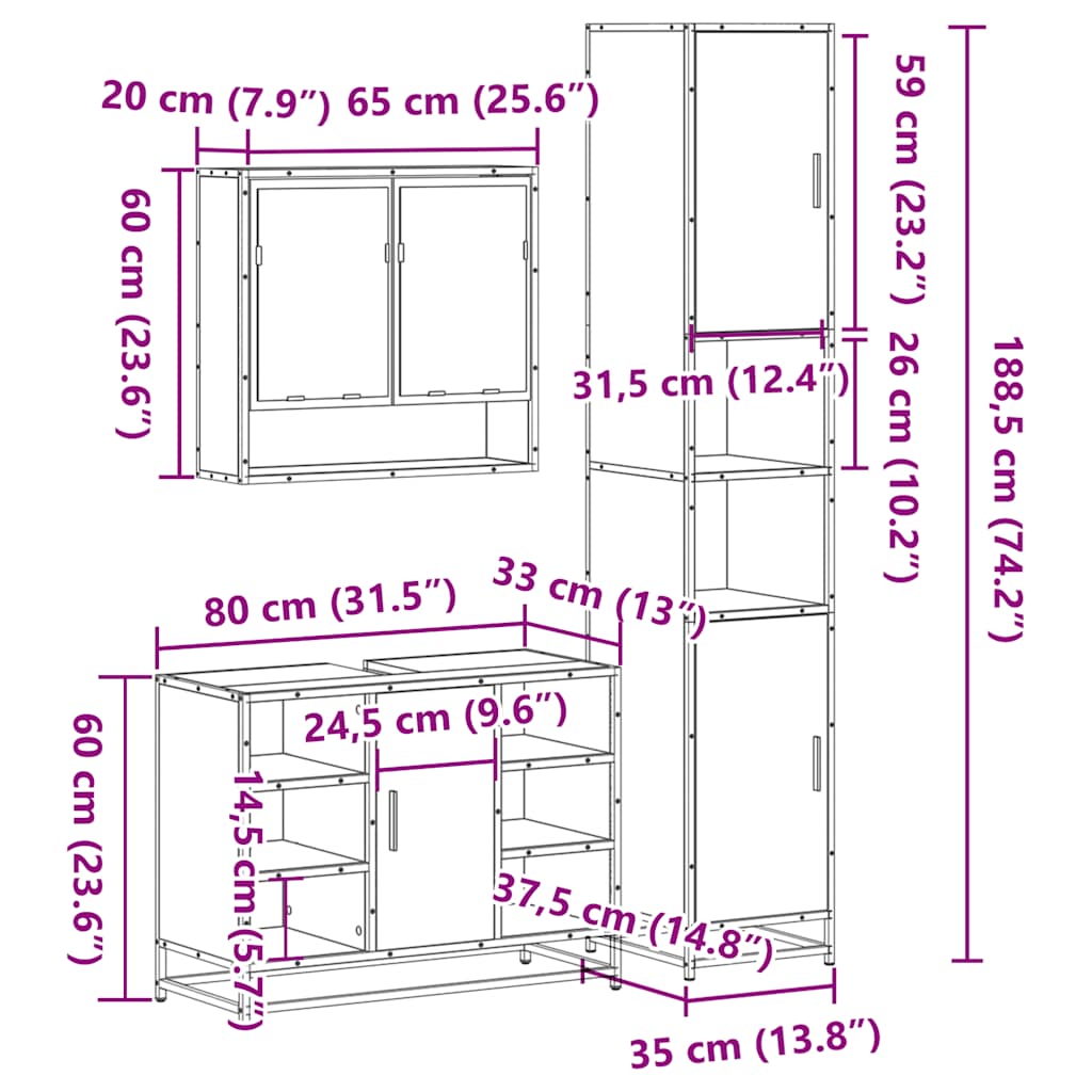 vidaXL Ensemble de meubles de salle de bain 3 pcs Chêne Sonoma Aggloméré