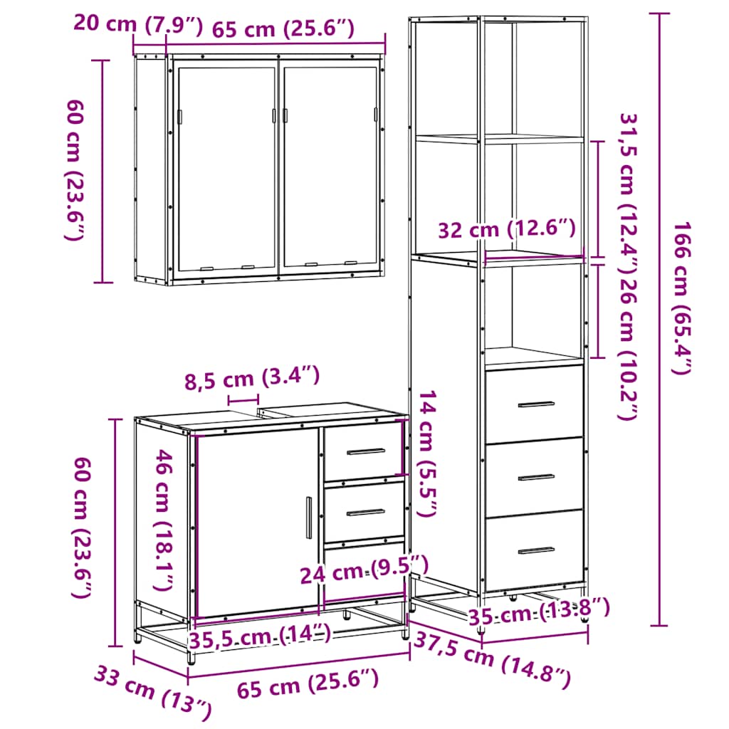 vidaXL Ensemble de meubles de salle de bain 3 pcs Chêne Sonoma Aggloméré