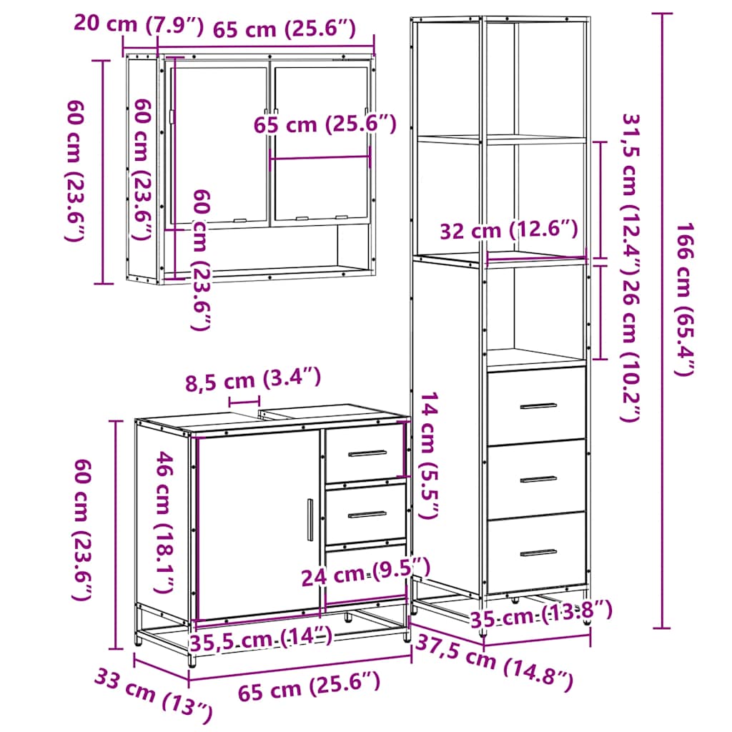 vidaXL Ensemble de meubles de salle de bain 3 pcs Chêne Sonoma Aggloméré