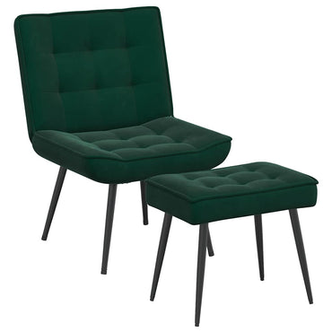 vidaXL Fauteuil de relaxation avec tabouret Velours vert foncé