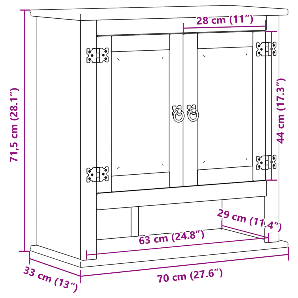 vidaXL Bad-Wandschrank Corona 70x33x71,5 cm Massivholz Kiefer