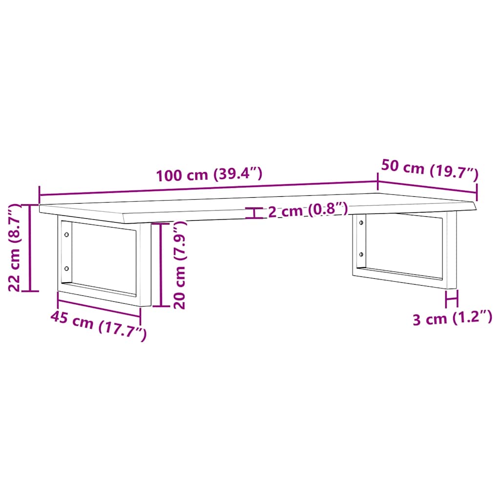 Waschtischplatte mit Halterung Stahl und Massivholz Eiche