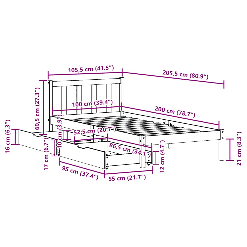 vidaXL Massivholzbett ohne Matratze Weiß 100x200 cm Kiefernholz