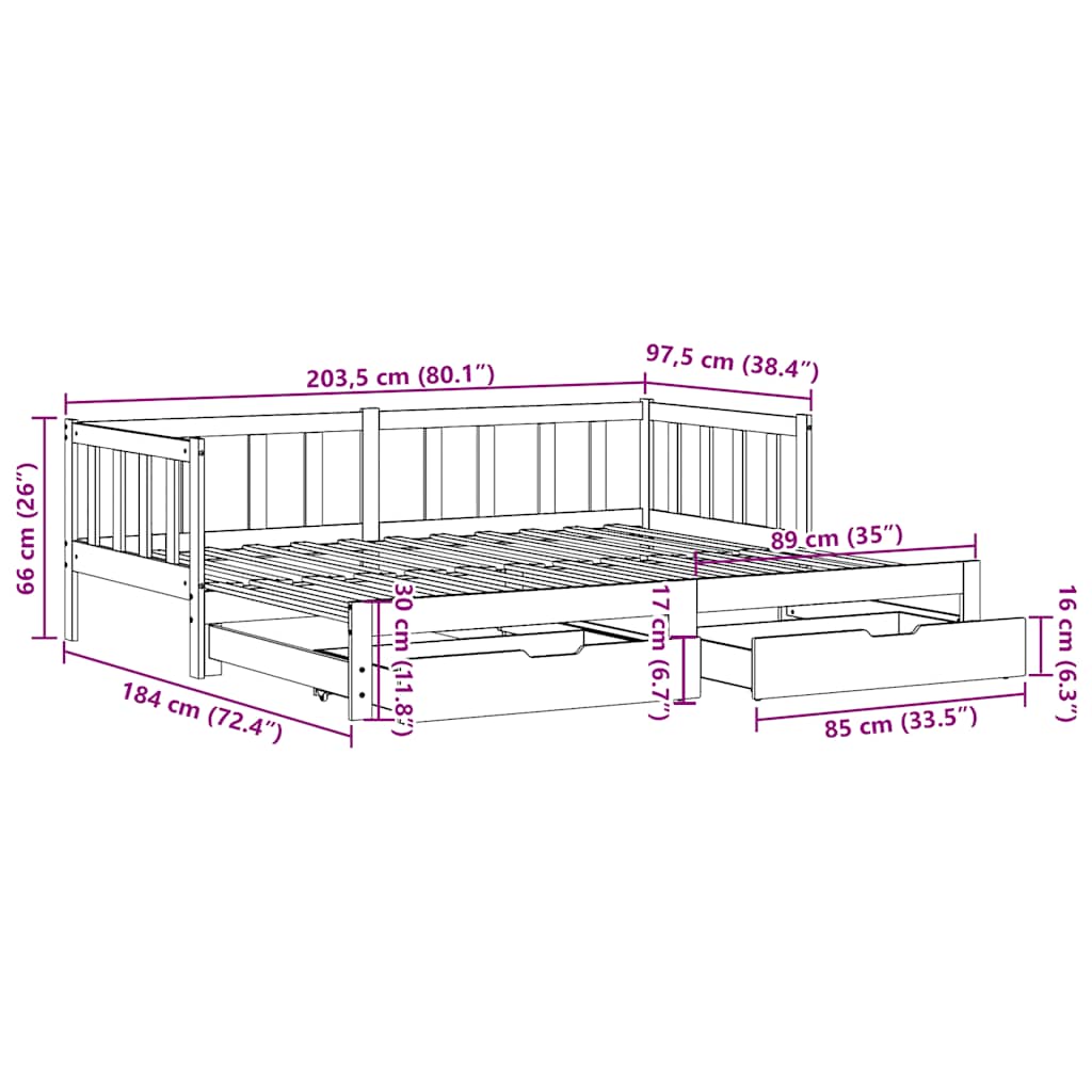 vidaXL Lit de jour extensible avec tiroirs sans matelas Blanc 90x200cm