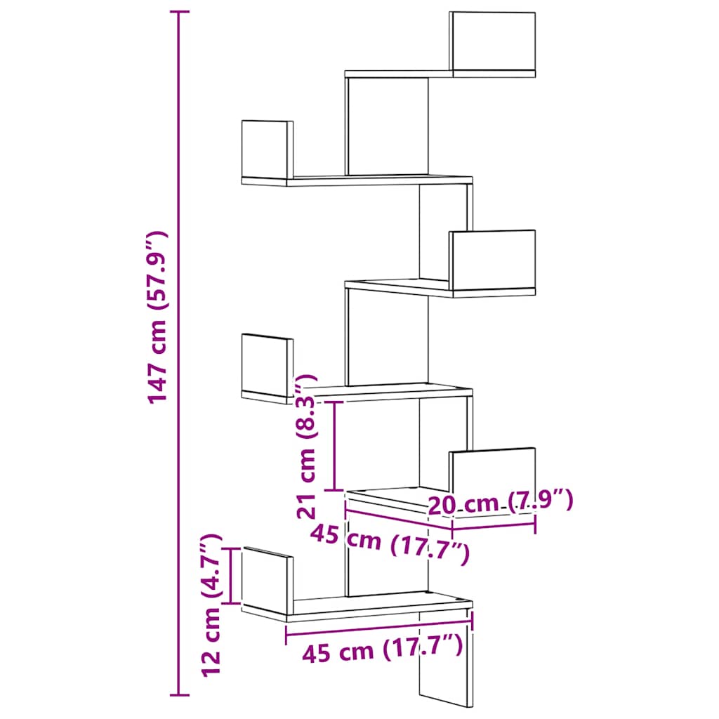 Wand-Eckregal Artisan-Eiche 45x45x147 cm Holzwerkstoff