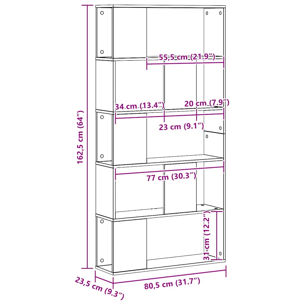 vidaXL Bücherregal 5 Böden Artisan-Eiche 80,5x23,5x162,5 Holzwerkstoff