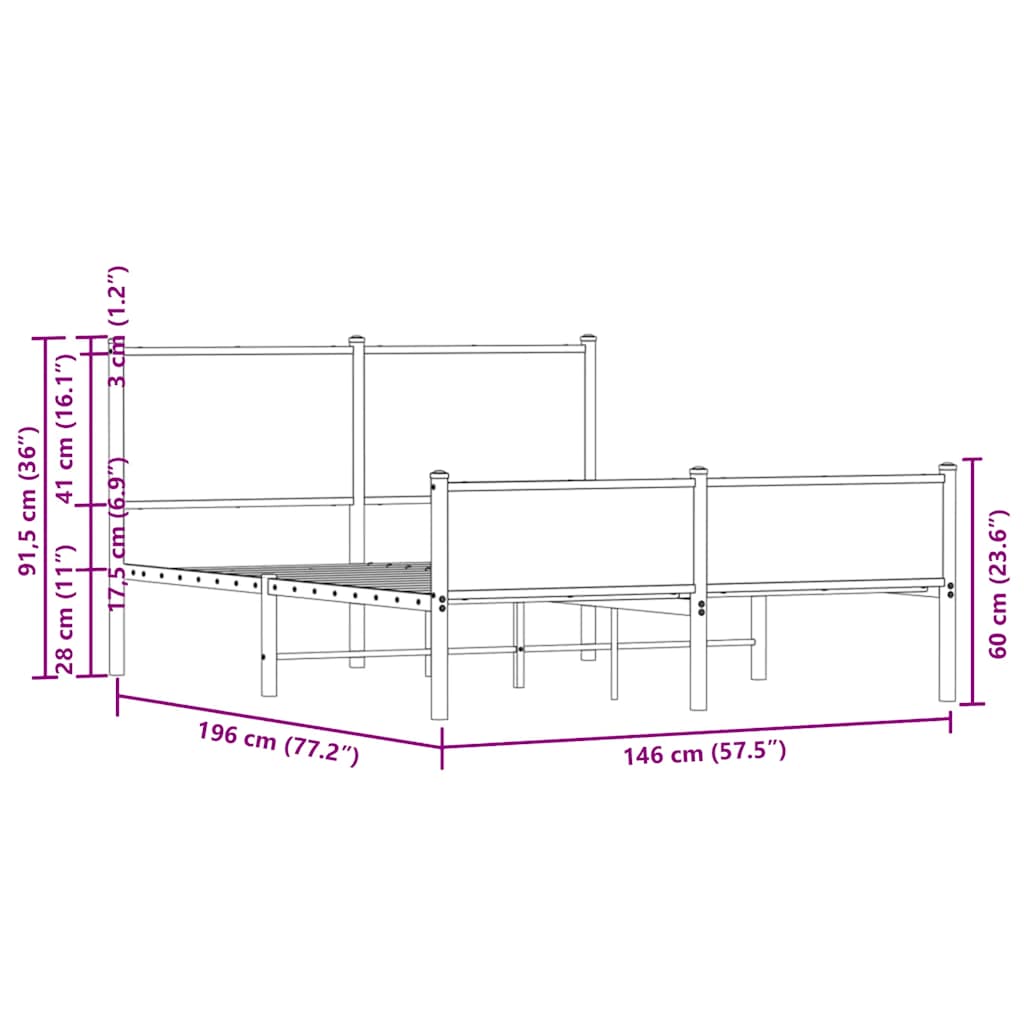 Metallbett ohne Matratze Eichen-Optik 140x190 cm