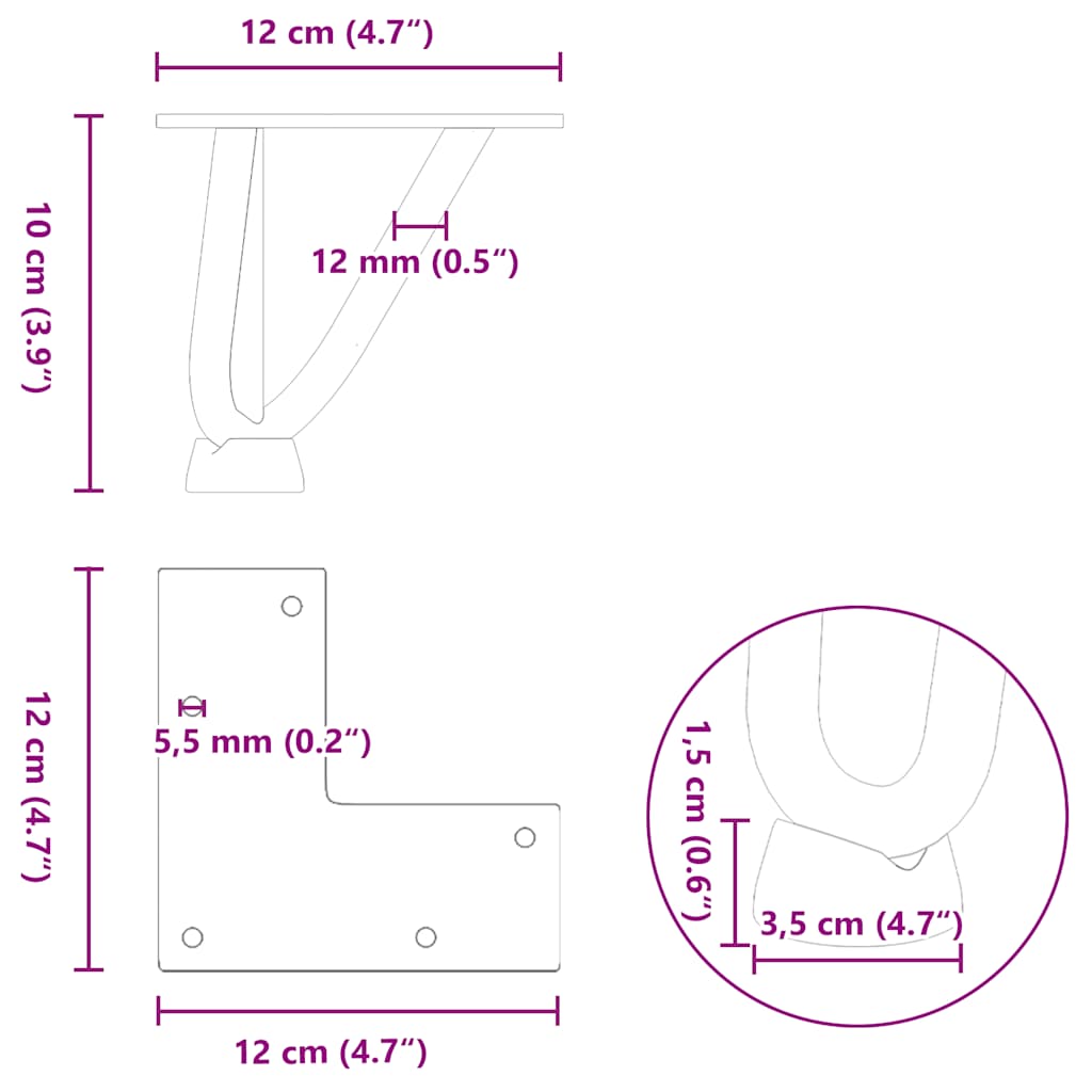 vidaXL Haarnadelbeine für Couchtisch 4 Stk. Schwarz 10 cm Massivstahl