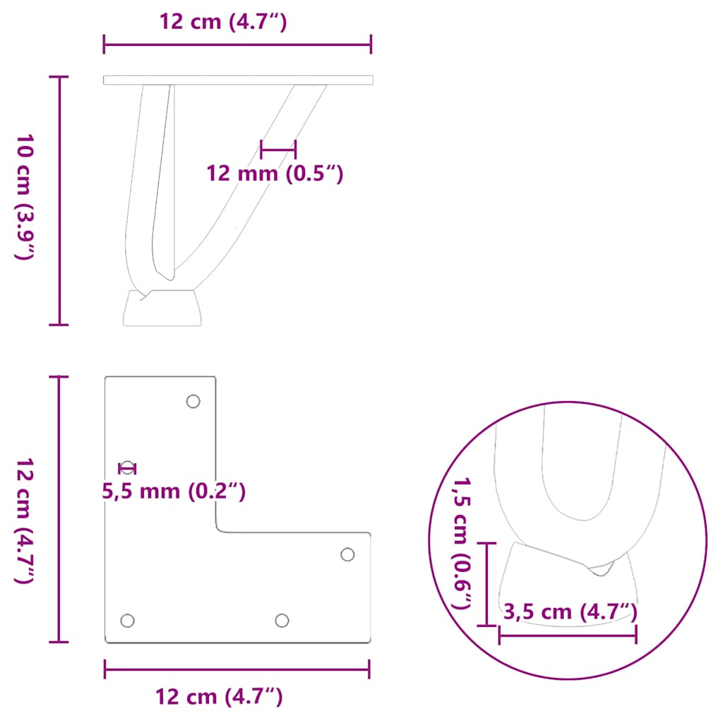 vidaXL Haarnadelbeine für Couchtisch 4 Stk. Weiß 10 cm Massivstahl