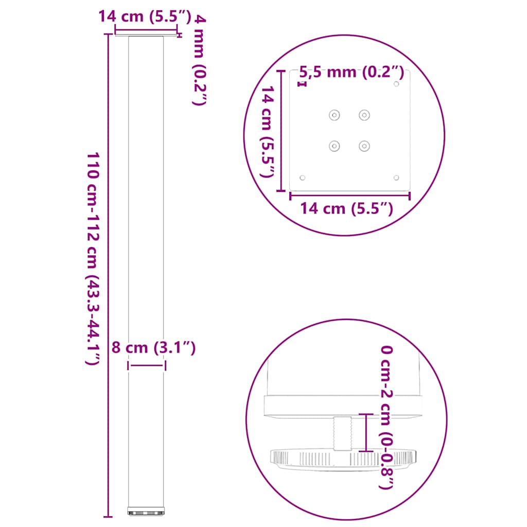 vidaXL Bartischbeine 4 Stk. Anthrazit 110-112 cm Stahl