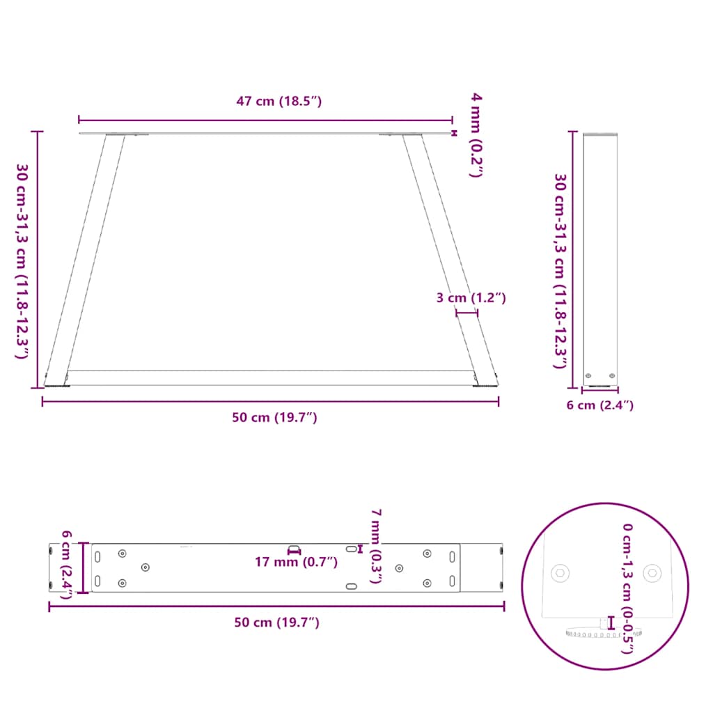 vidaXL Pieds de table basse en V 2 pcs Anthracite 50x(30-31,3) cm Acier