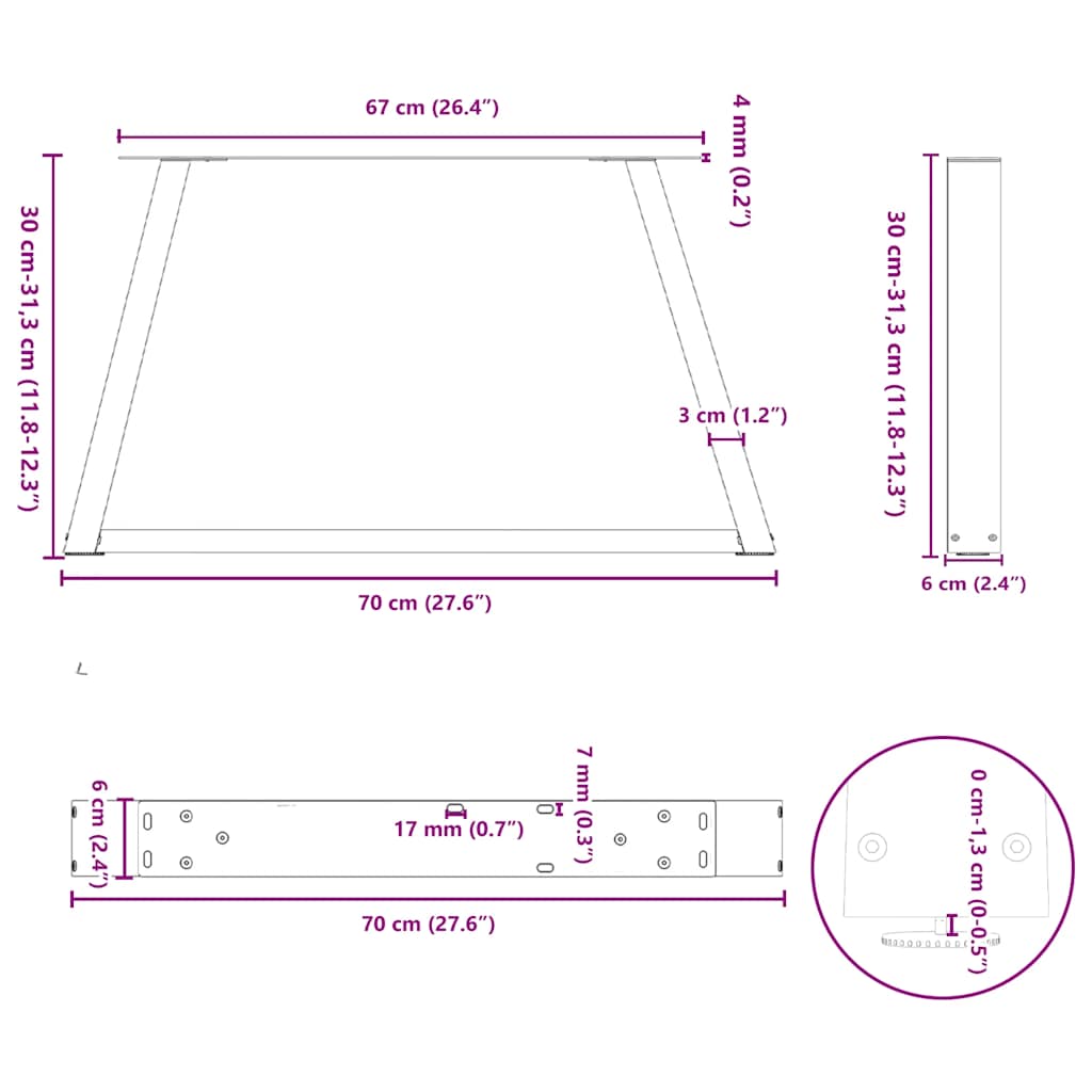 vidaXL Couchtischbeine V-Form 2 Stück Schwarz 70x(30-31,3) cm Stahl