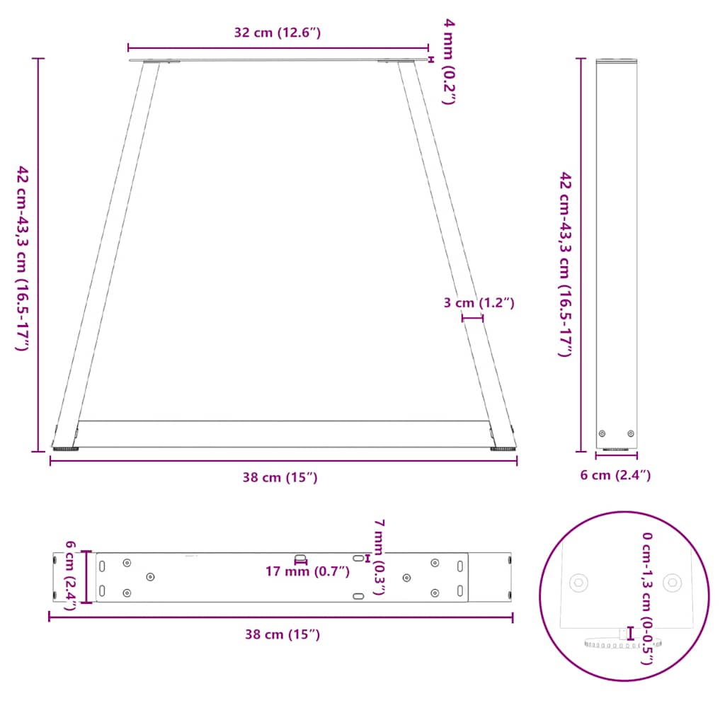 vidaXL Pieds de table basse en V 2 pcs Blanc 38x(42-43,3) cm Acier