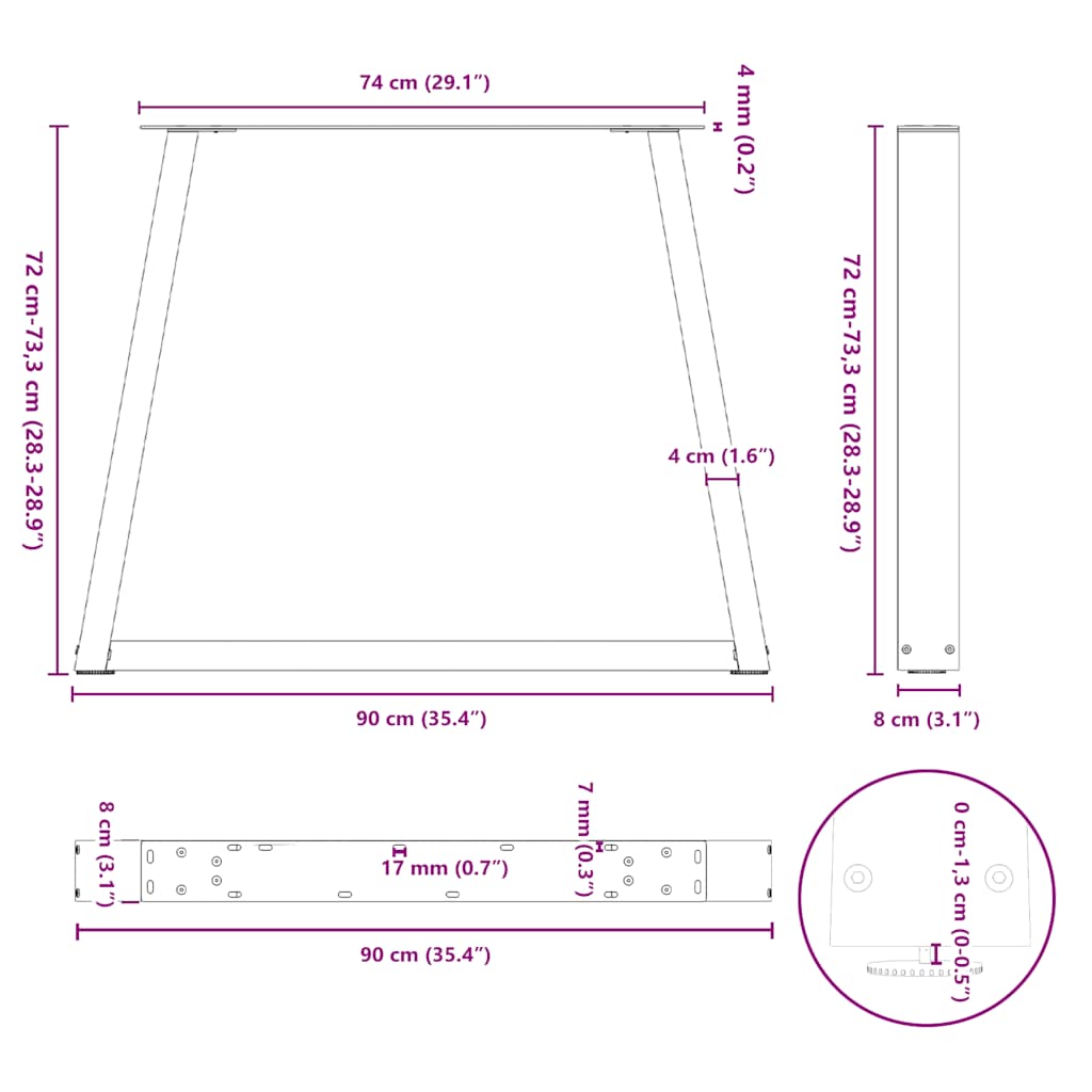 vidaXL Pieds de table à manger en V 2 pcs Blanc 90x(72-73,3) cm Acier
