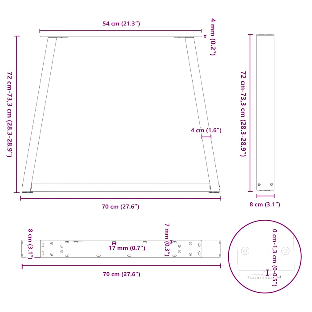vidaXL Esstisch Beine V-Form 3 Stück Weiß 70x(72-73,3) cm Stahl