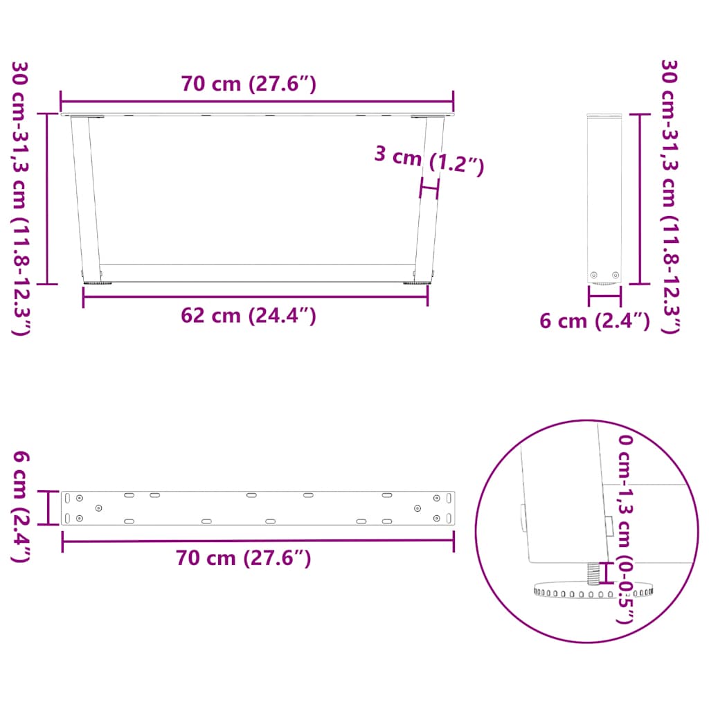 vidaXL Couchtischbeine V-Form 2 Stück Anthrazit 70x(30-31,3) cm Stahl