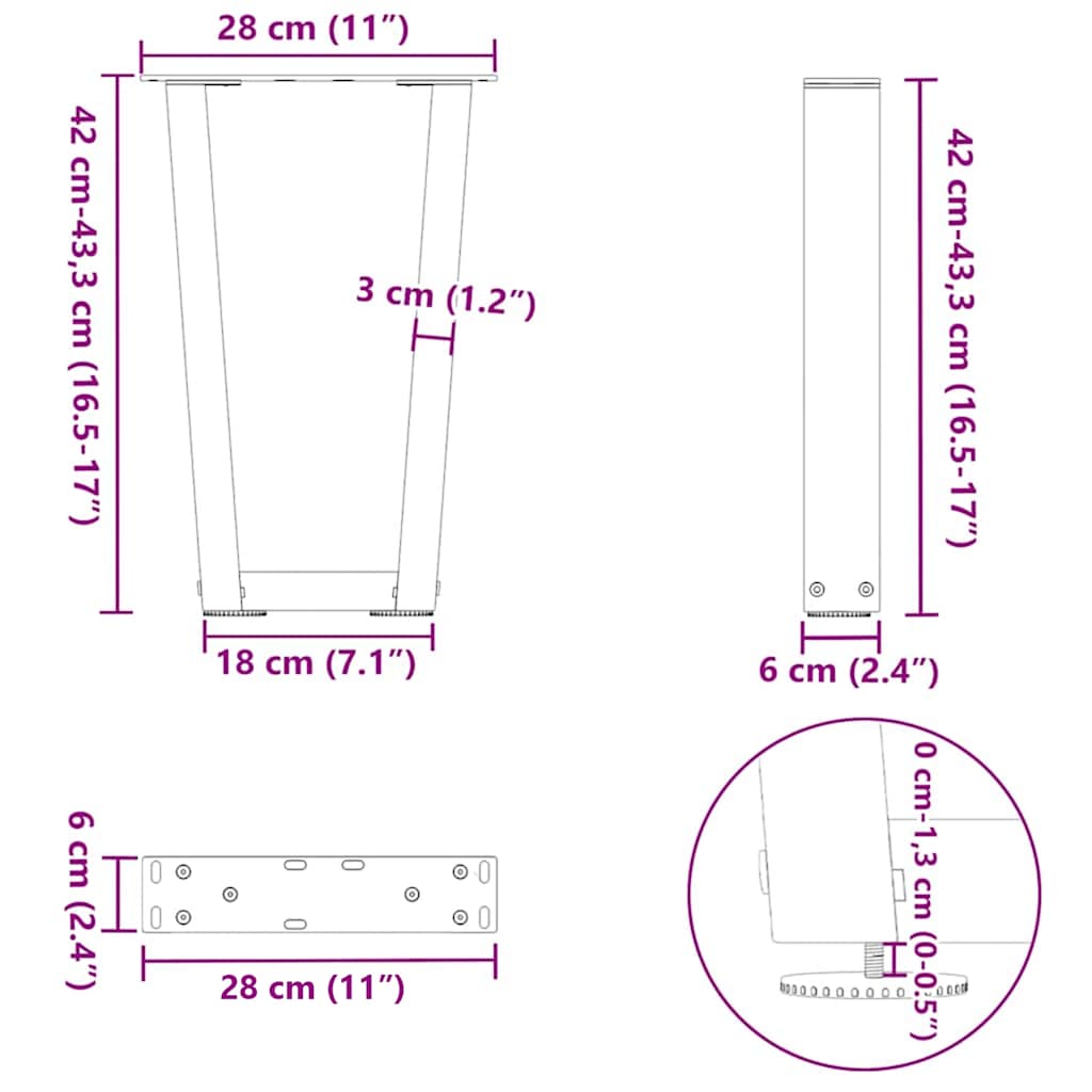 vidaXL Couchtischbeine V-Form 2 Stück Anthrazit 28x(42-43,3) cm Stahl