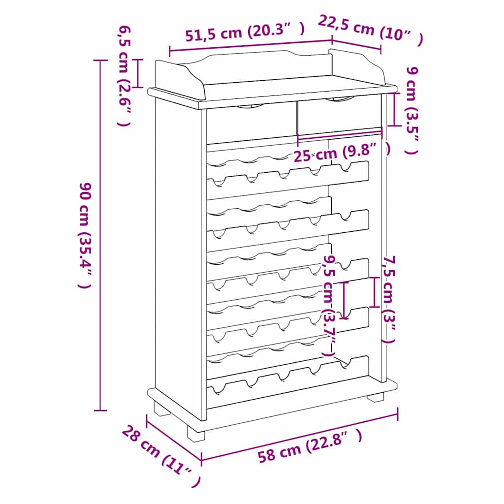 Weinregal Braun 58 x 28 x 90 cm Massives Kiefernholz