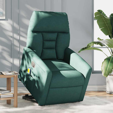 vidaXL Elektrischer Massagesessel mit Aufstehhilfe Dunkelgrün Stoff
