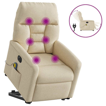 vidaXL Elektrischer Massagesessel mit Aufstehhilfe Creme Stoff