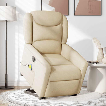 vidaXL Elektrischer Massagesessel mit Aufstehhilfe Creme Stoff