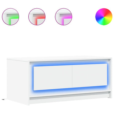 vidaXL Table basse à LED blanc en bois d'ingénierie