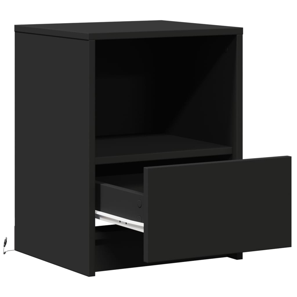 vidaXL Tables de chevet avec lumières LED 2 pcs Noir Bois d'ingénierie