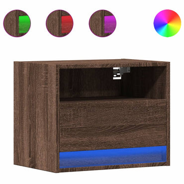 vidaXL Table de chevet murale avec lumières LED, aspect chêne marron