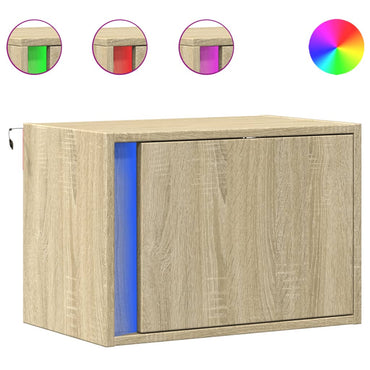 vidaXL Table de chevet murale avec lumières LED chêne Sonoma