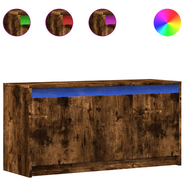 vidaXL Meuble TV avec lumières LED chêne fumé 100x34x50 cm