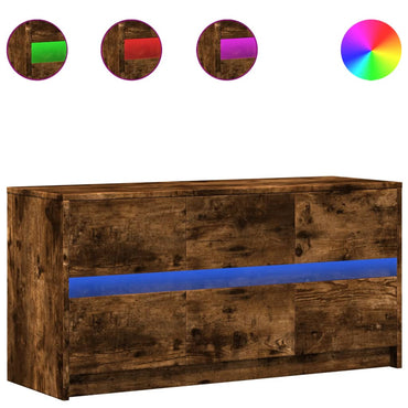 vidaXL Meuble TV avec lumières LED chêne fumé 100x34x50 cm