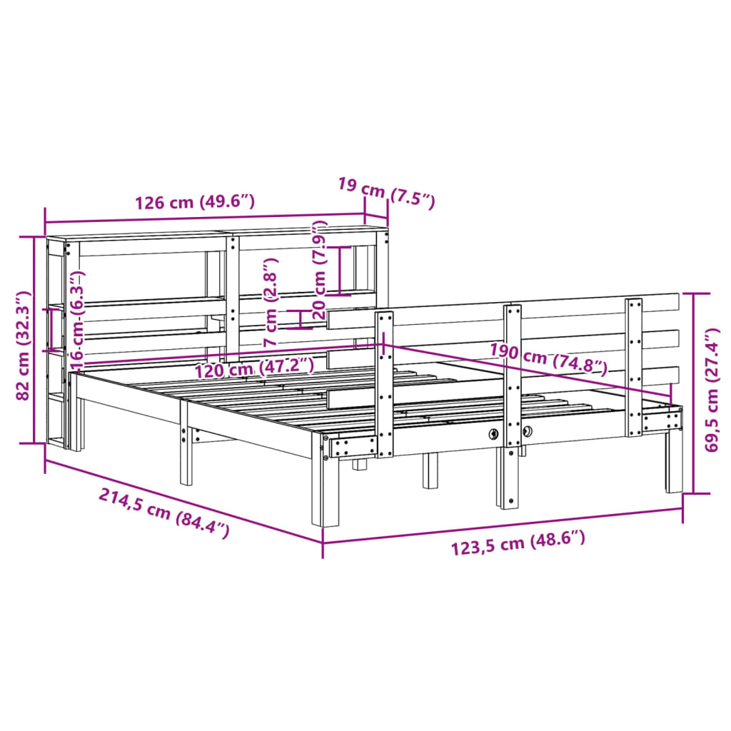 vidaXL Bettgestell mit Kopfteil ohne Matratze Wachsbraun 120x190 cm