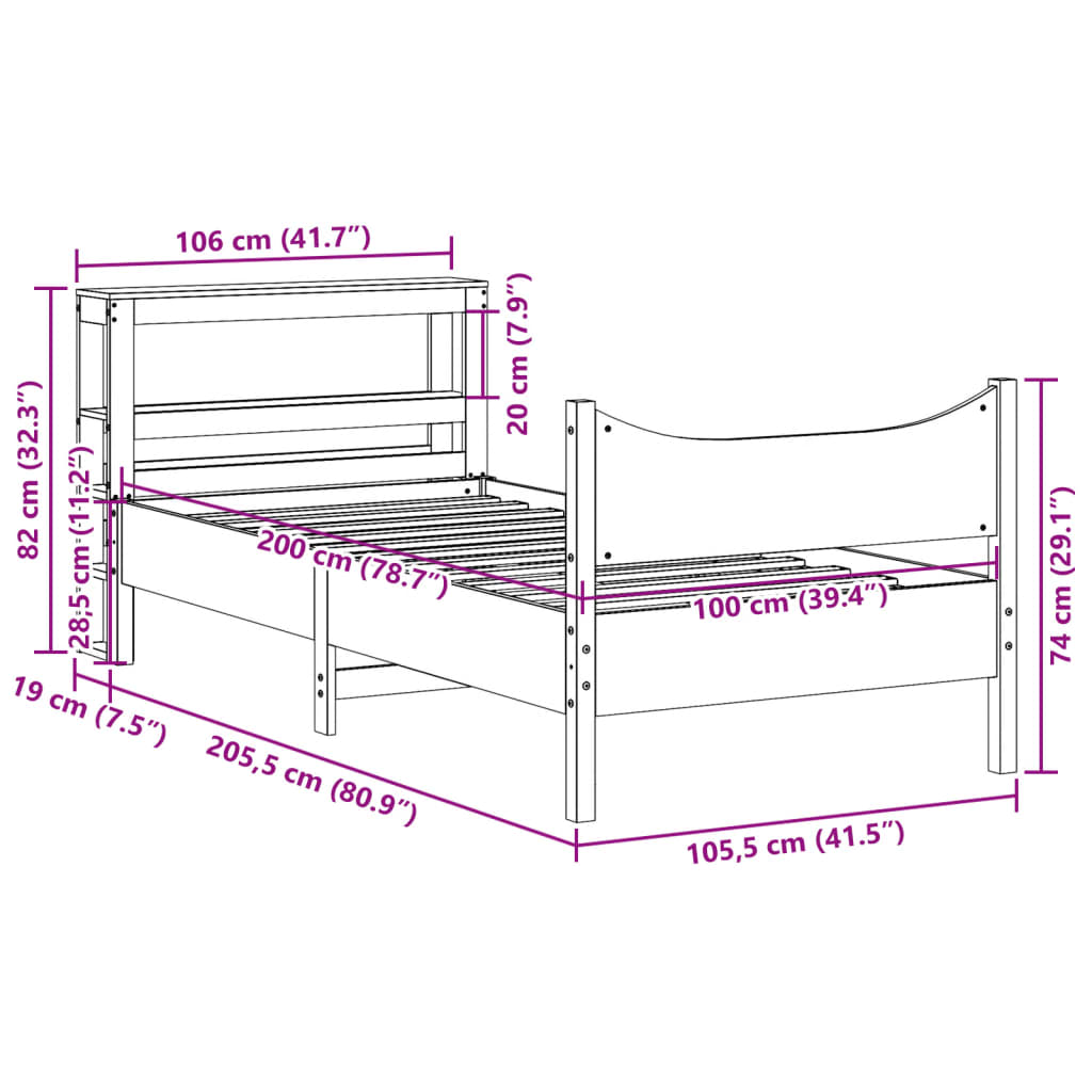 vidaXL Massivholzbett mit Kopfteil Wachsbraun 100x200 cm Kiefer