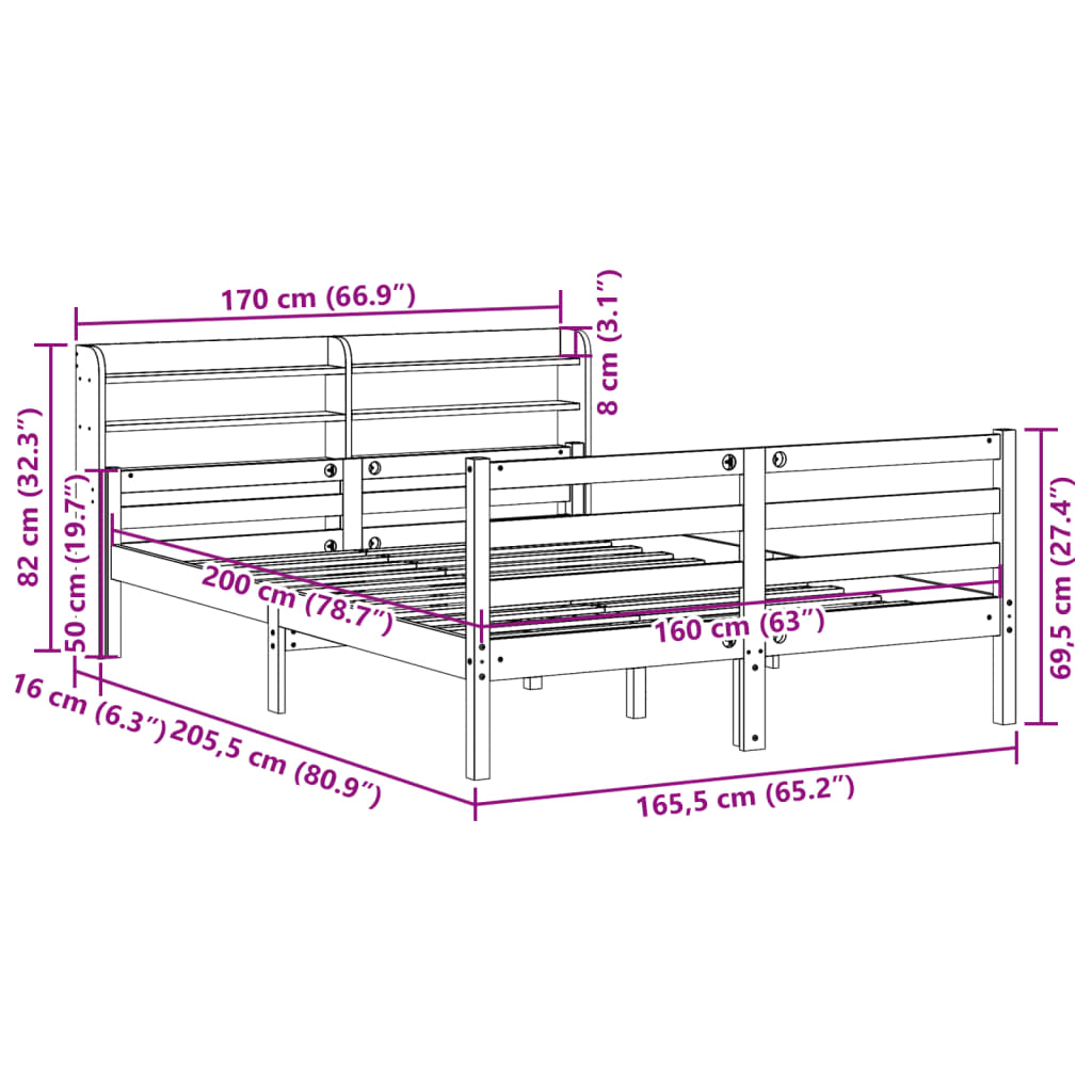 vidaXL Bettgestell mit Kopfteil ohne Matratze Weiß 160x200 cm