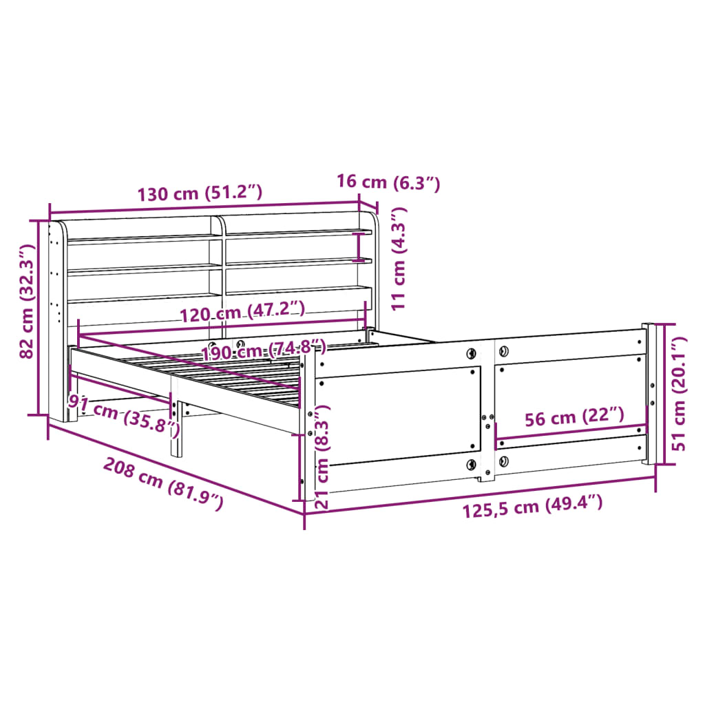 vidaXL Bettgestell mit Kopfteil ohne Matratze 120x190 cm