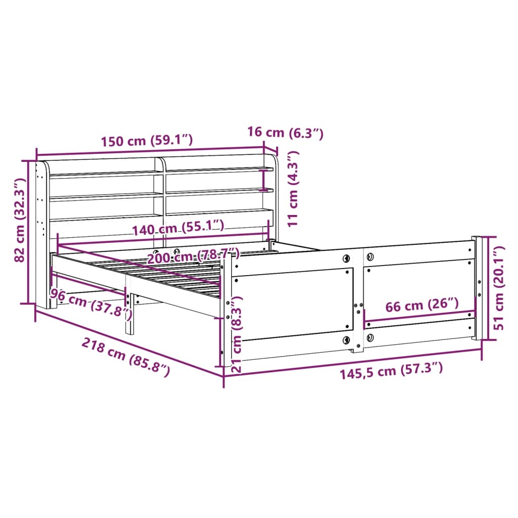 vidaXL Bettgestell mit Kopfteil ohne Matratze 140x200 cm