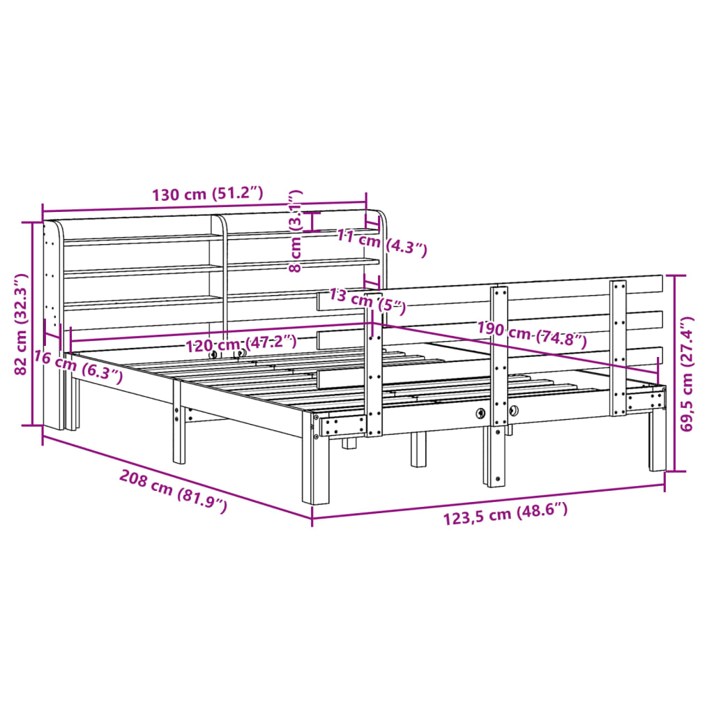 vidaXL Bettgestell mit Kopfteil ohne Matratze Wachsbraun 120x190 cm