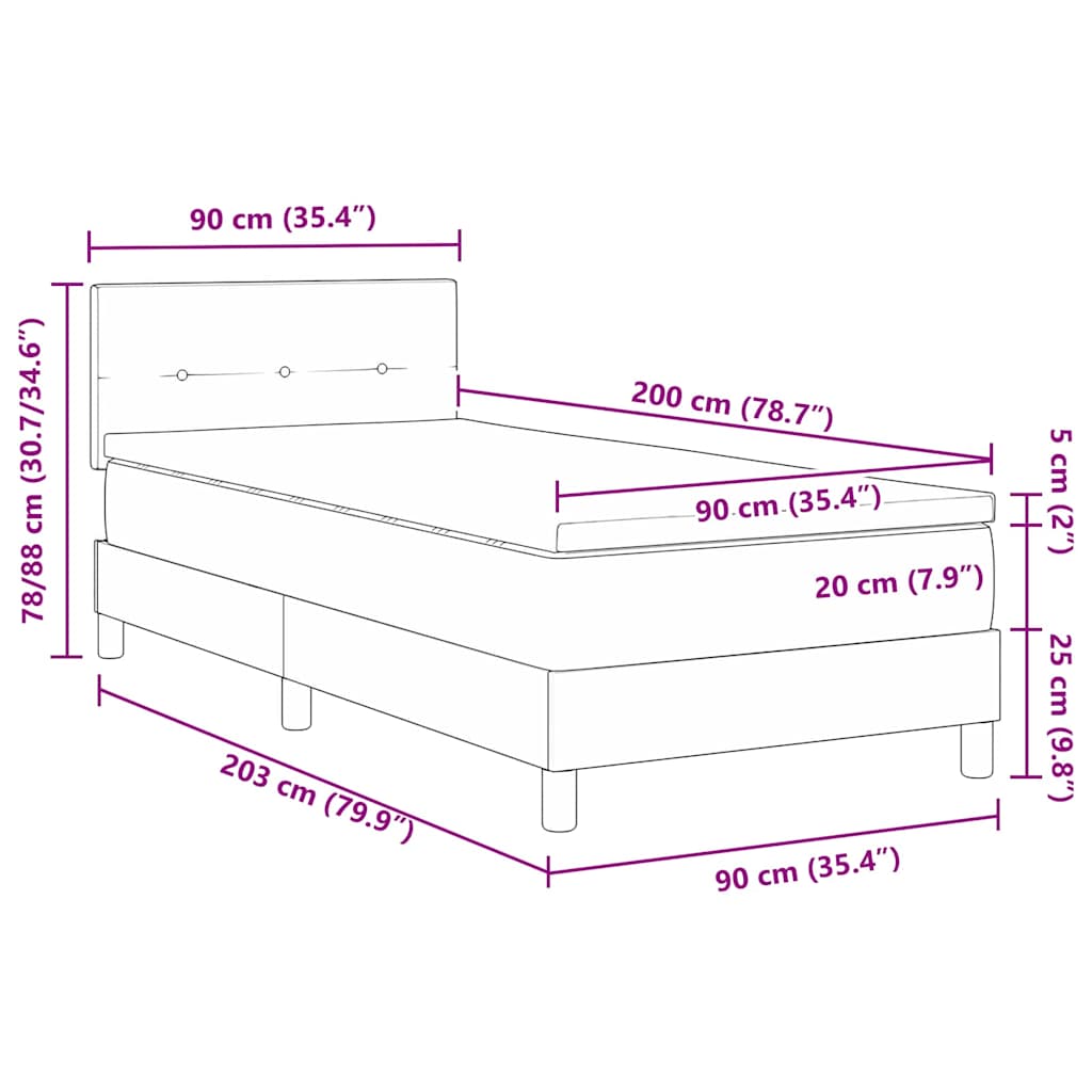 vidaXL Boxspringbett mit Matratze mit Kopfteil Taupe 90 x 200 cm Stoff