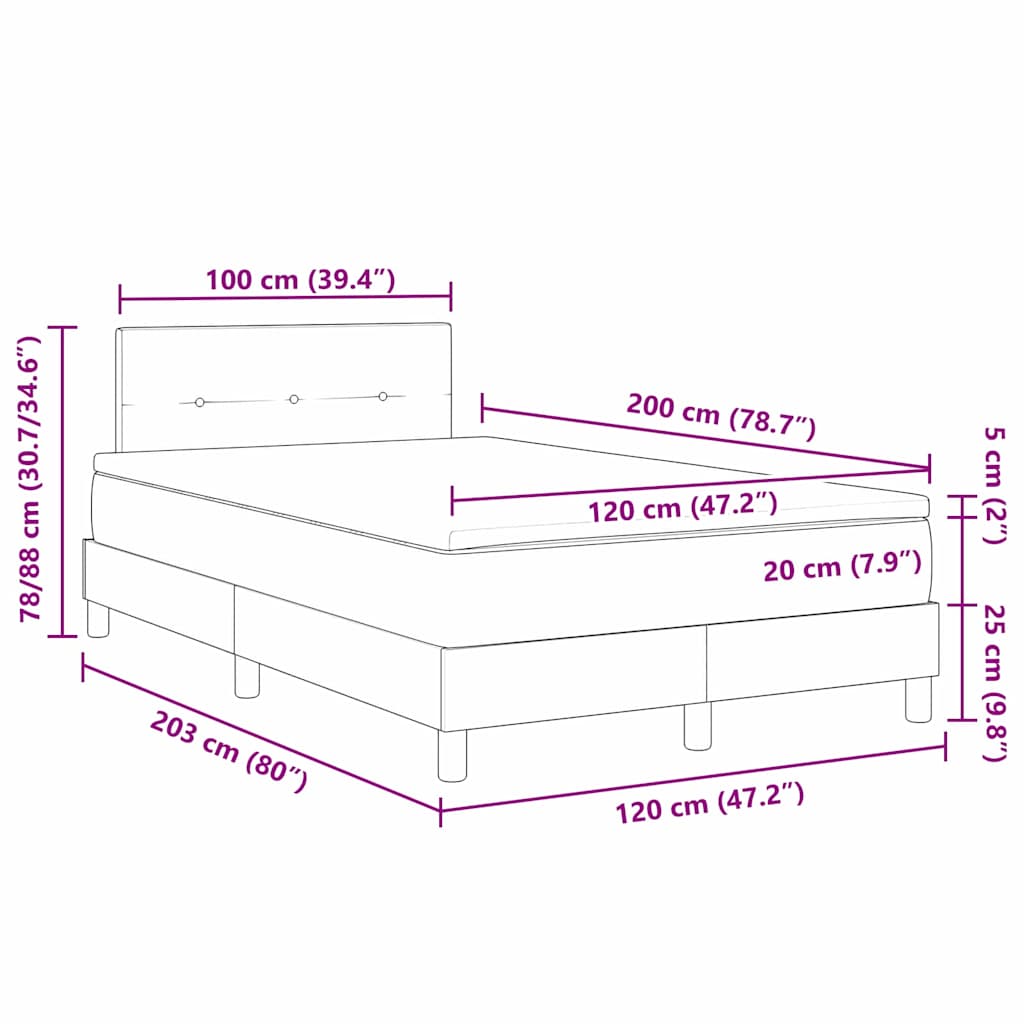 vidaXL Boxspringbett mit Matratze Dunkelbraun 120 x 200 cm Stoff
