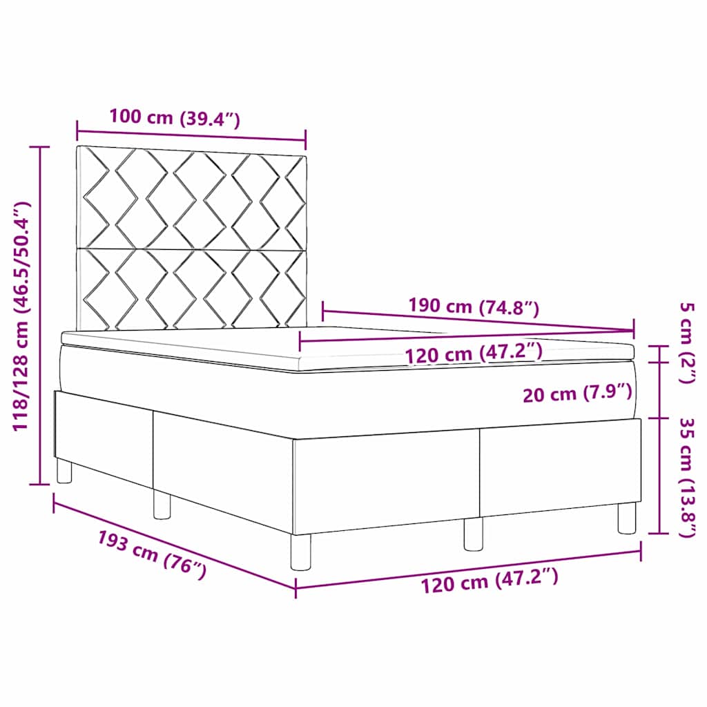 vidaXL Boxspringbett mit Matratze Creme 120 x 190 cm Stoff