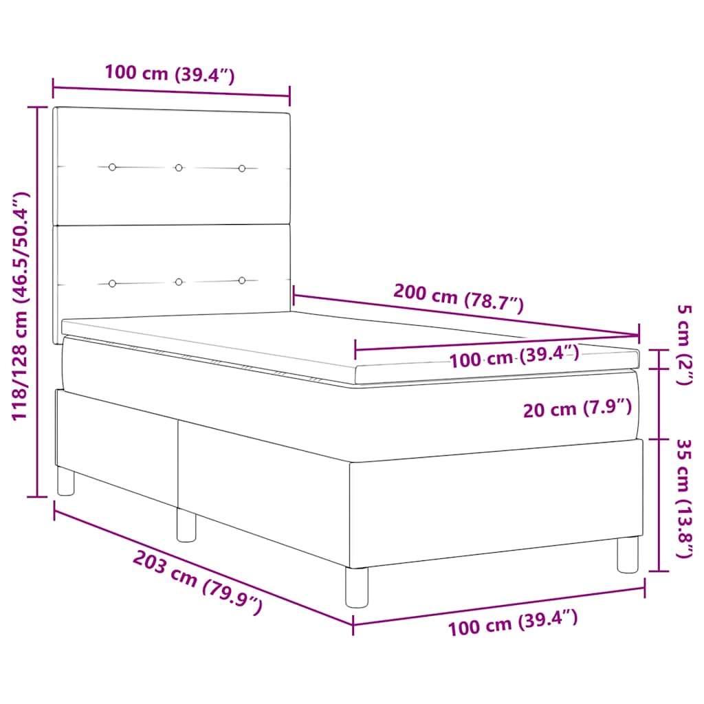 vidaXL Boxspringbett mit Matratze Schwarz 100 x 200 cm Stoff