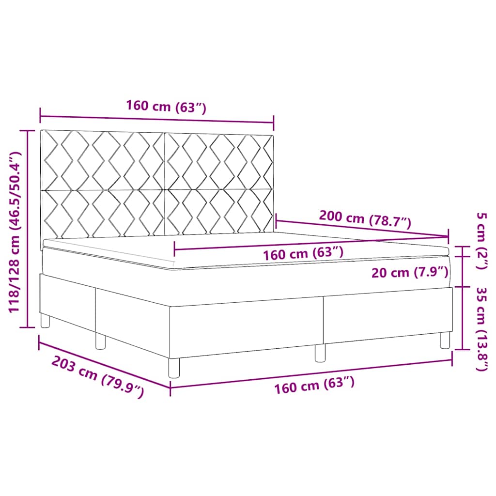 vidaXL Boxspringbett mit Matratze Schwarz 160 x 200 cm Stoff