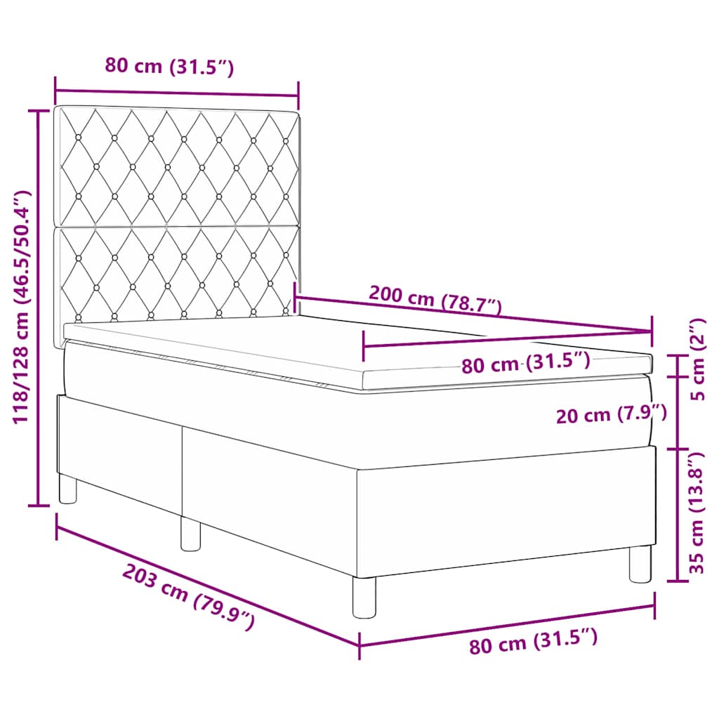 vidaXL Boxspringbett mit Matratze Dunkelblau 80 x 200 cm Stoff