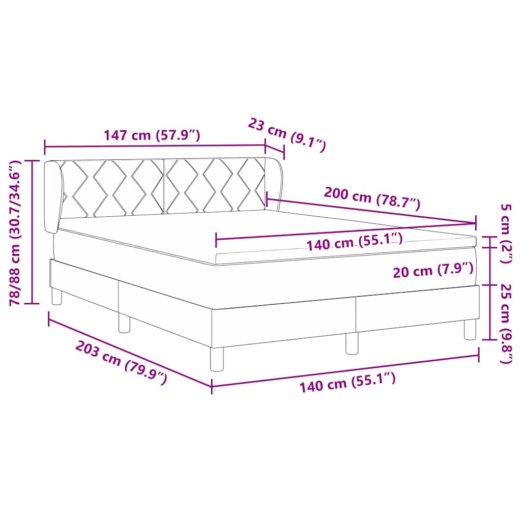 Boxspringbett mit Matratze Dunkelgrau 140 x 200 cm Samt