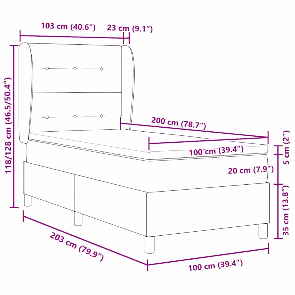 vidaXL Boxspringbett mit Matratze Dunkelgrau 90x190 cm Schwarz Stoff